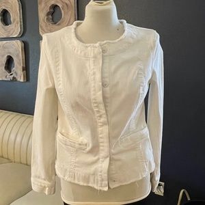 Cabi White Distressed Denim Jacket Size Small